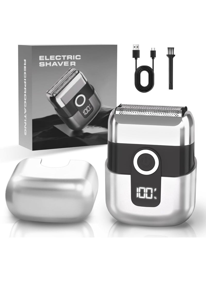 Portable Electric Shaver for Men, Facial & Beard Grooming, Wet & Dry Use, USB‑C Rechargeable Razor with Magnetic Head for Smooth Shaving (Silver) - Image 1